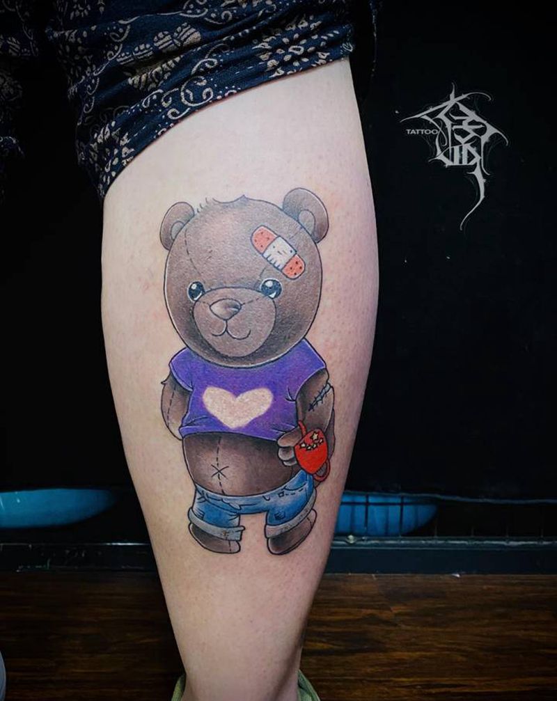 小熊纹身图片_腿部卡通熊纹身图案