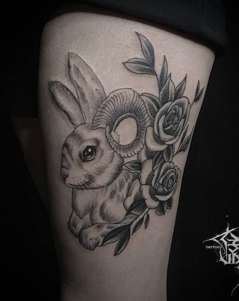 兔子纹身图片_腿部纹身图案