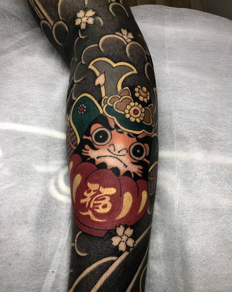 日式老传统纹身图片_手臂老传统达摩蛋纹身图案