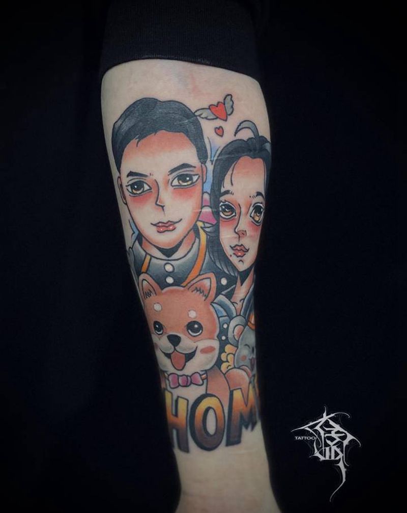 全家福纹身图片_Old School纹身图案