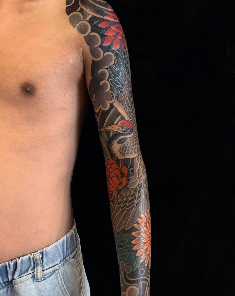 花臂完结，满背再无纹身图片_手臂背部老传统纹身图案