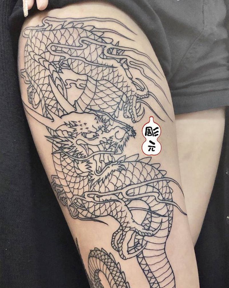 大腿龙纹身图片_老传统纹身图案