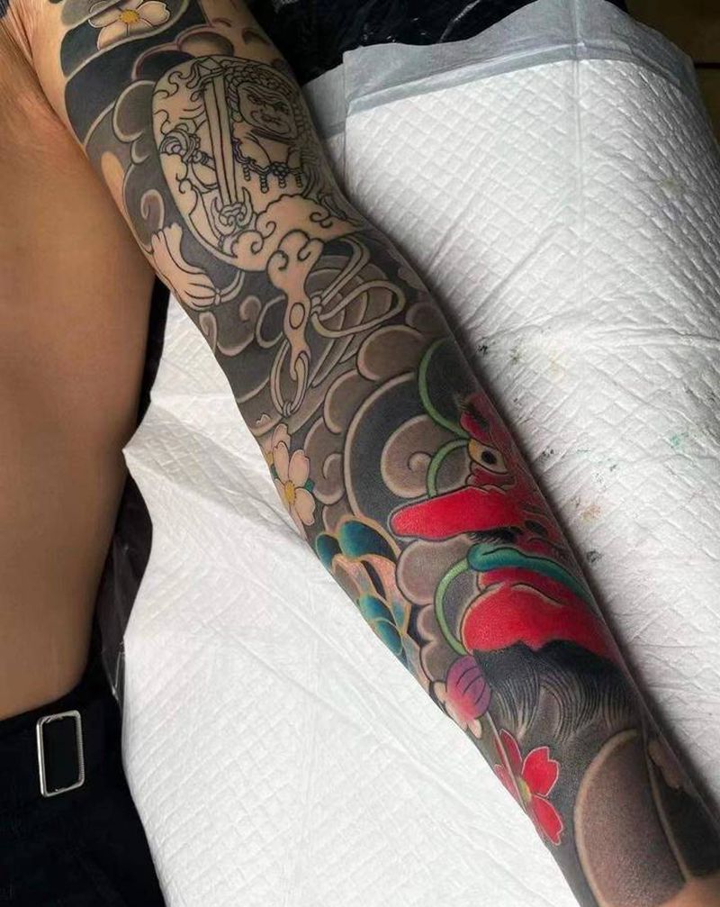 日式花臂纹身图片_手臂老传统纹身图案