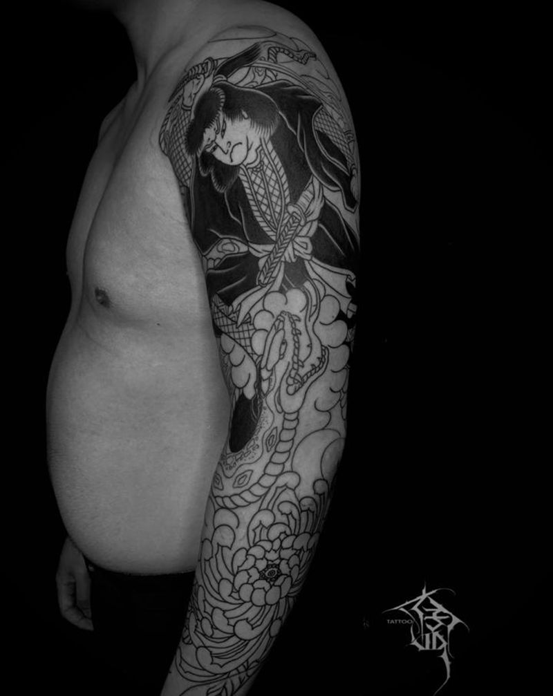 大蛇丸花臂纹身图片_手臂老传统纹身图案