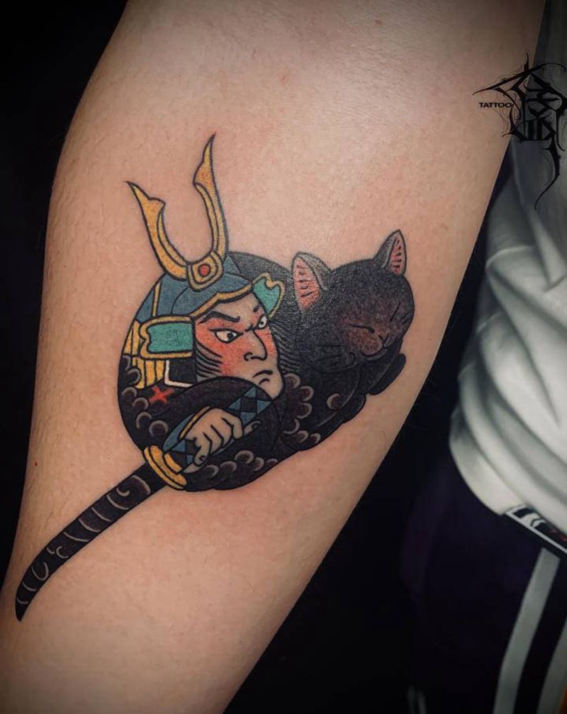 武士纹身图片_手臂Old School老传统纹身图案