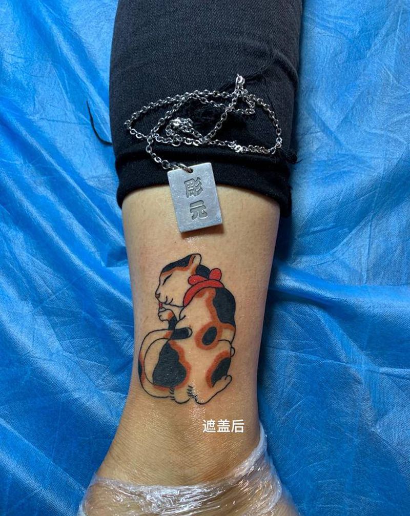 遮盖纹身图片_腿部老传统纹身图案