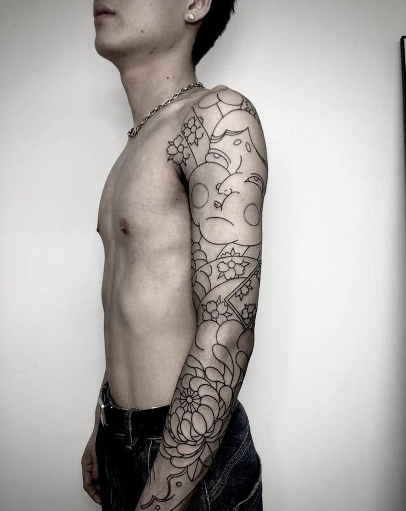 花臂纹身图片_手臂老传统日式纹身图案