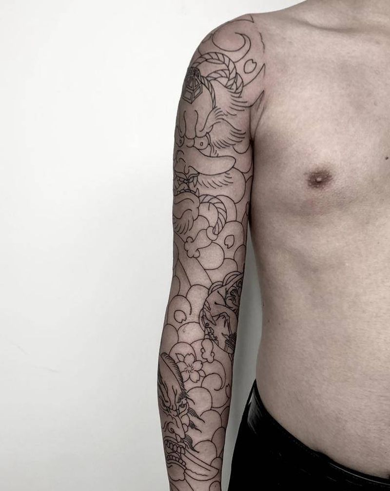 花臂纹身图片_手臂老传统日式纹身图案