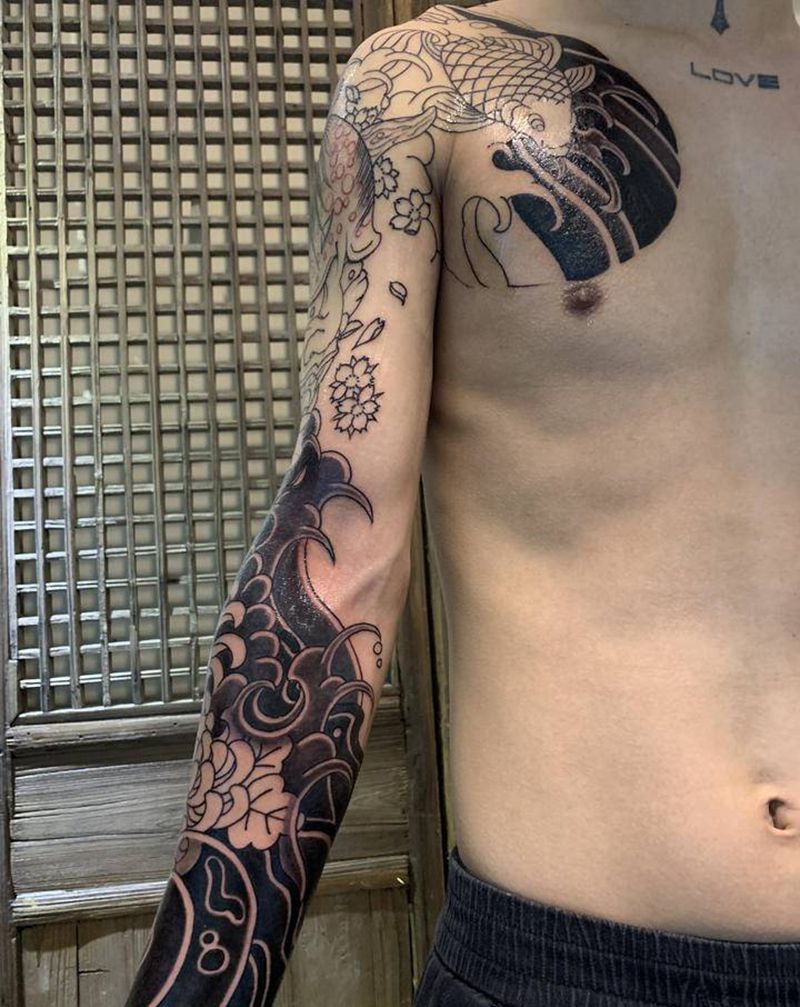 花臂纹身图片_老传统纹身图案