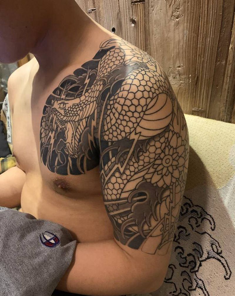 半甲纹身图片_老传统纹身图案