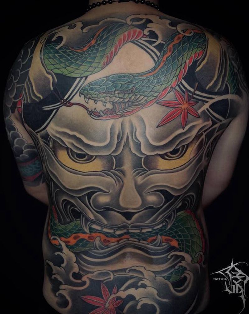 般若蛇满背纹身图片_背部新传统纹身图案