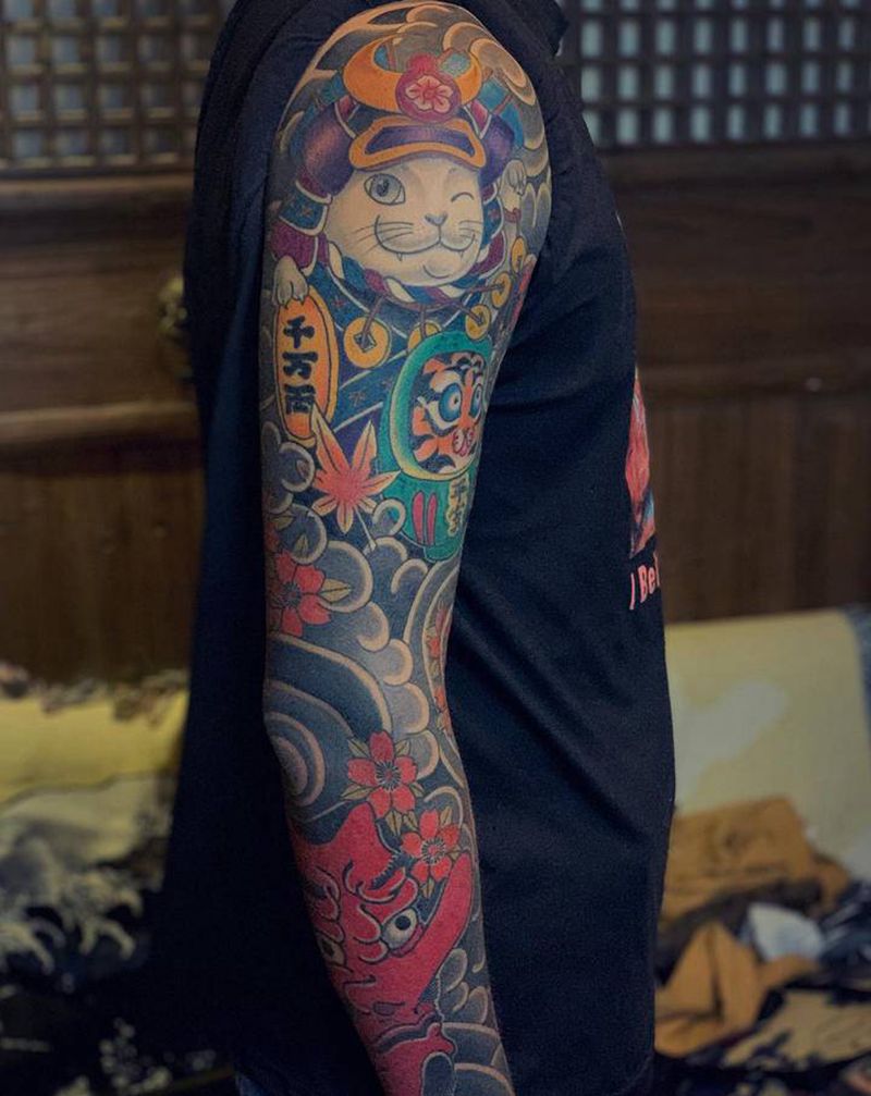 老传统l花臂完结纹身图片_老传统纹身图案