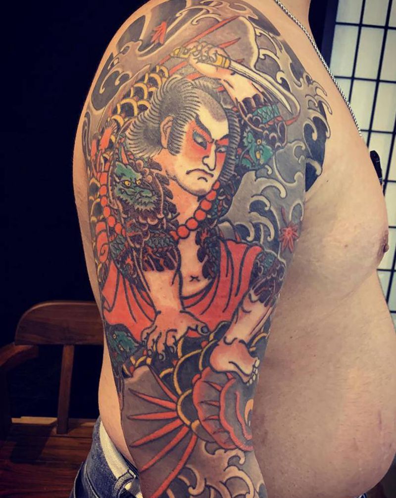 老传统花臂纹身图片_手臂老传统纹身图案