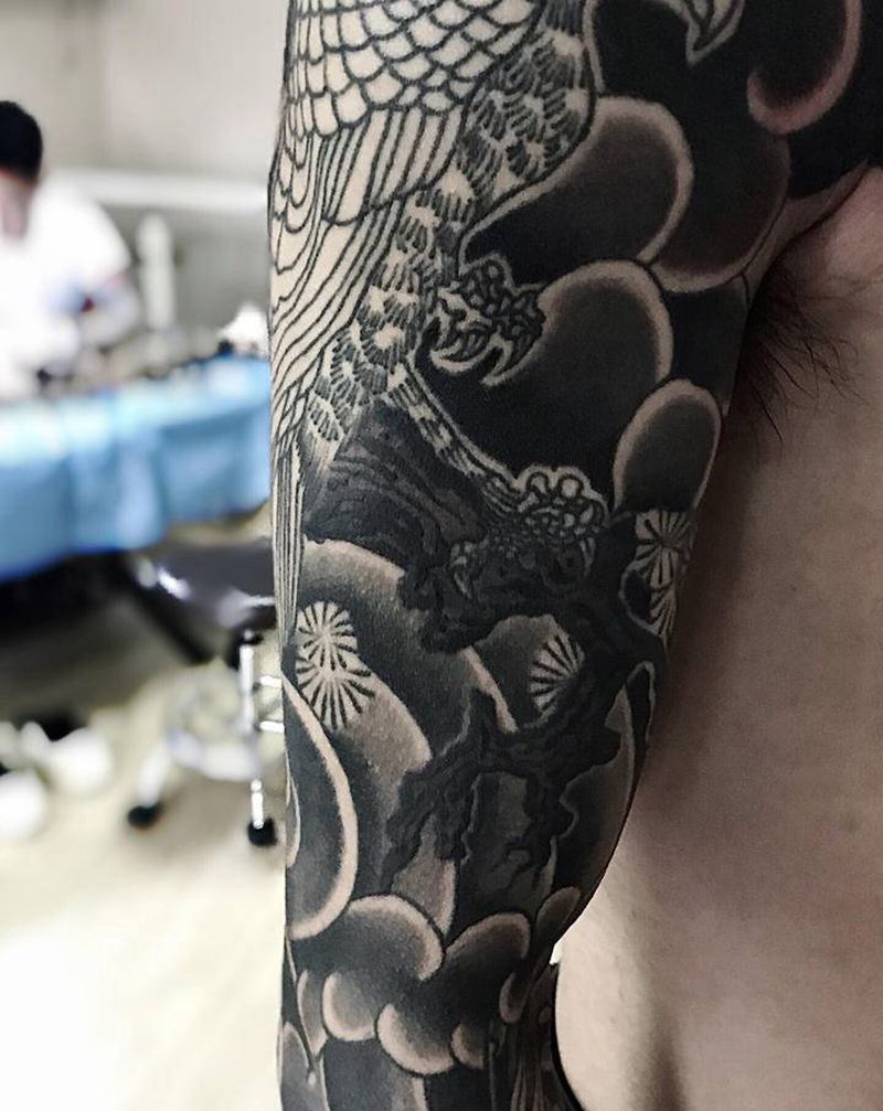 三年前的线条、今天打了点雾纹身图片_手臂胸部老传统纹身图案