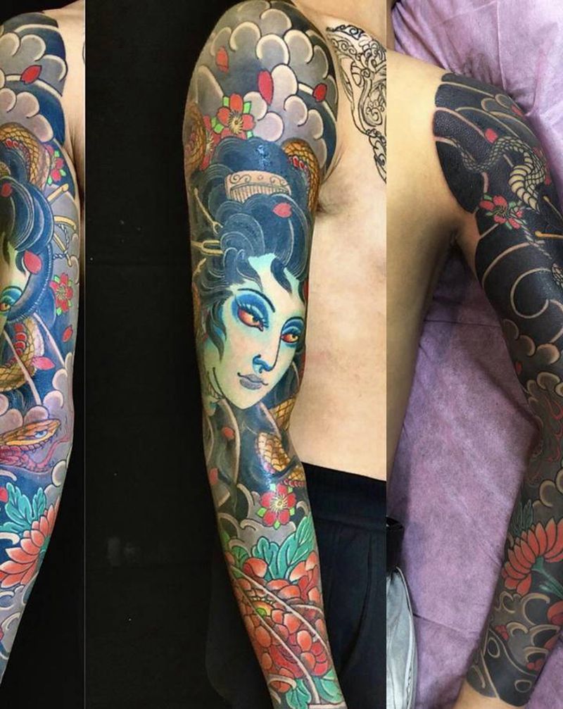 花臂纹身图片_老传统纹身图案