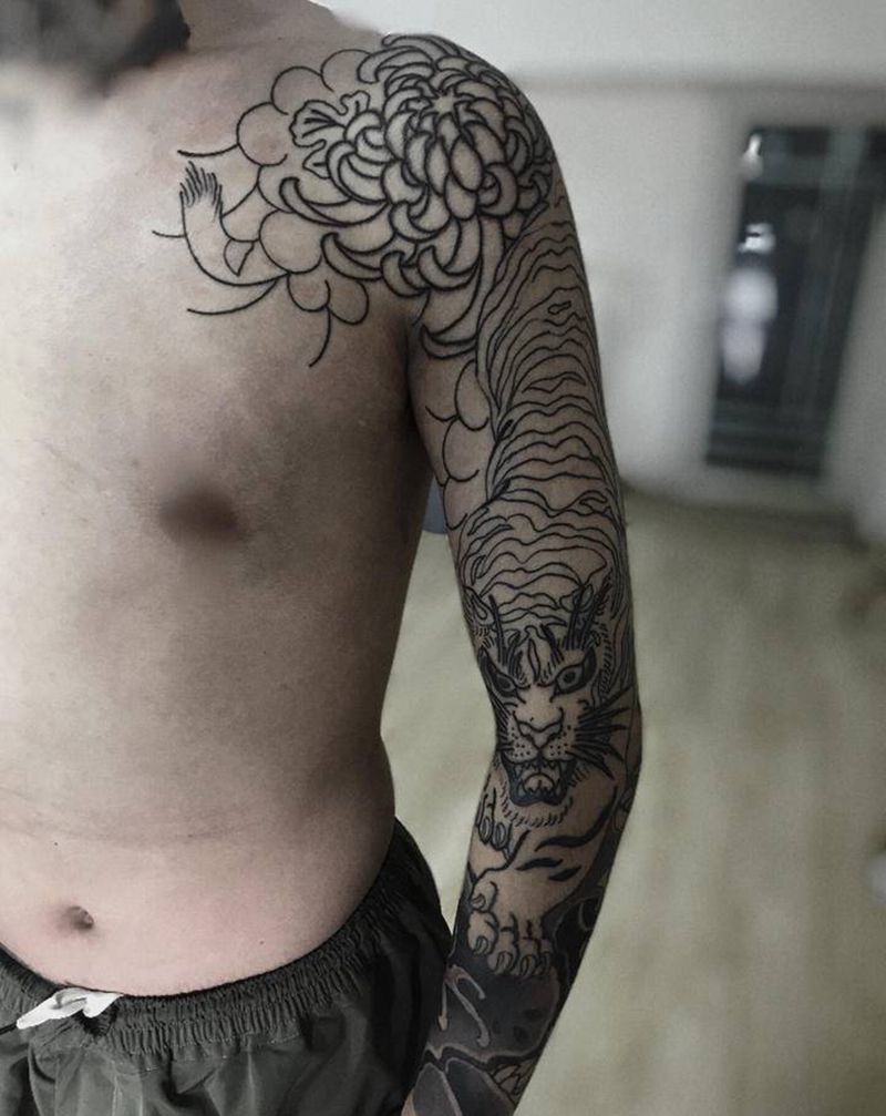 花臂进度…纹身图片_手臂老传统纹身图案