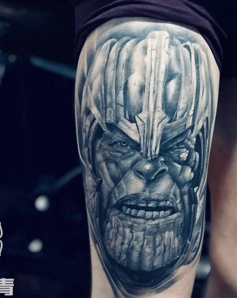 灭霸纹身图片_腿部欧美写实纹身图案
