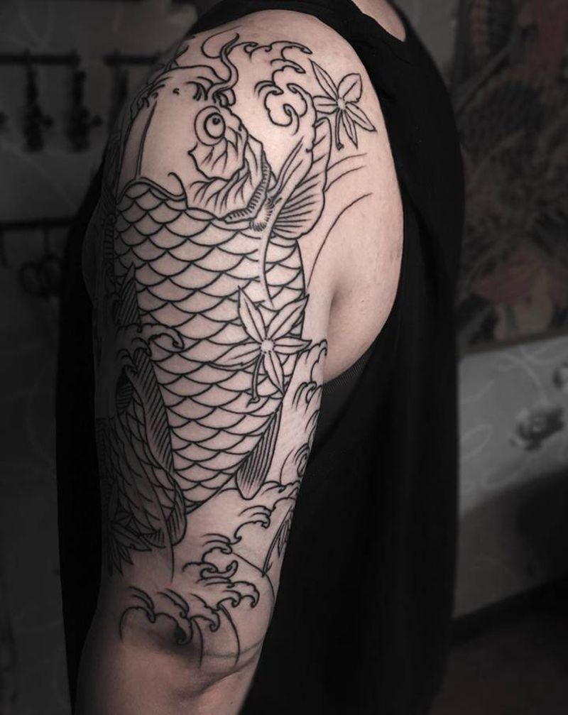 鲤鱼，般若纹身图片_手臂新传统纹身图案