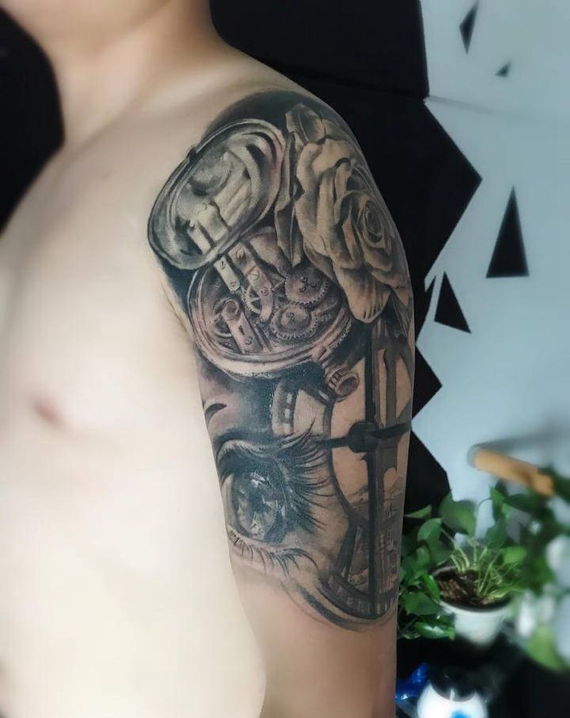 欧美黑灰素描纹身图片_手臂欧美写实纹身图案