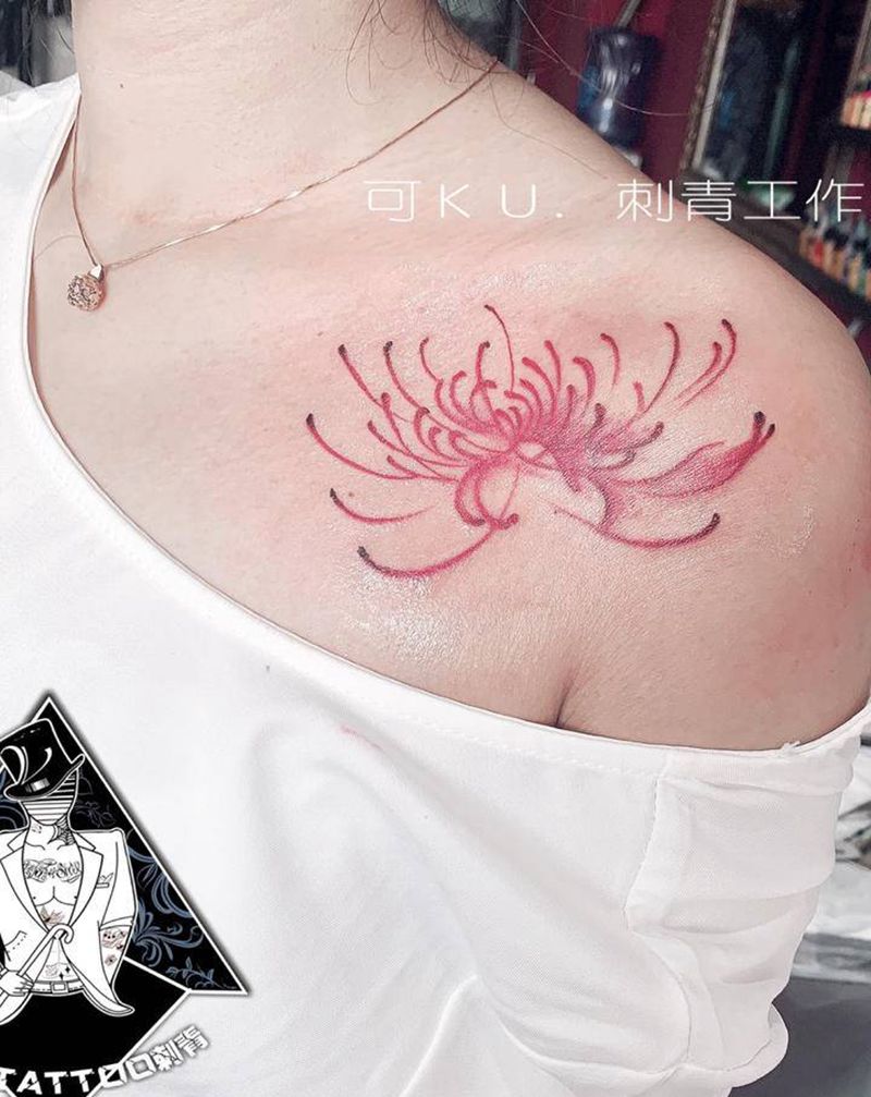 彼岸花纹身图片_肩部New School水彩纹身图案