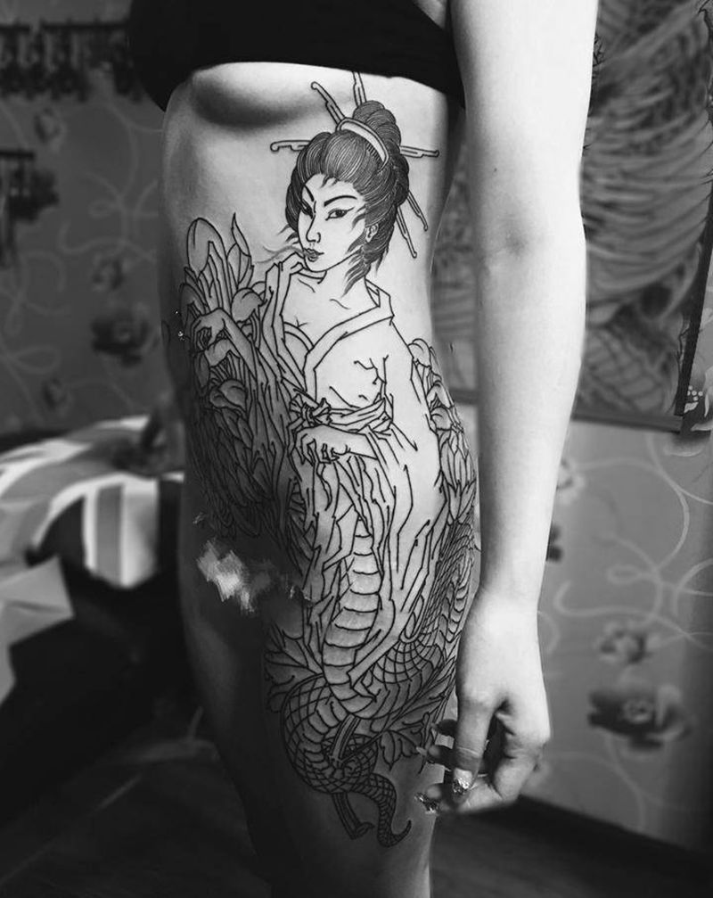 蛇姬纹身图片_腰部腹部新传统纹身图案