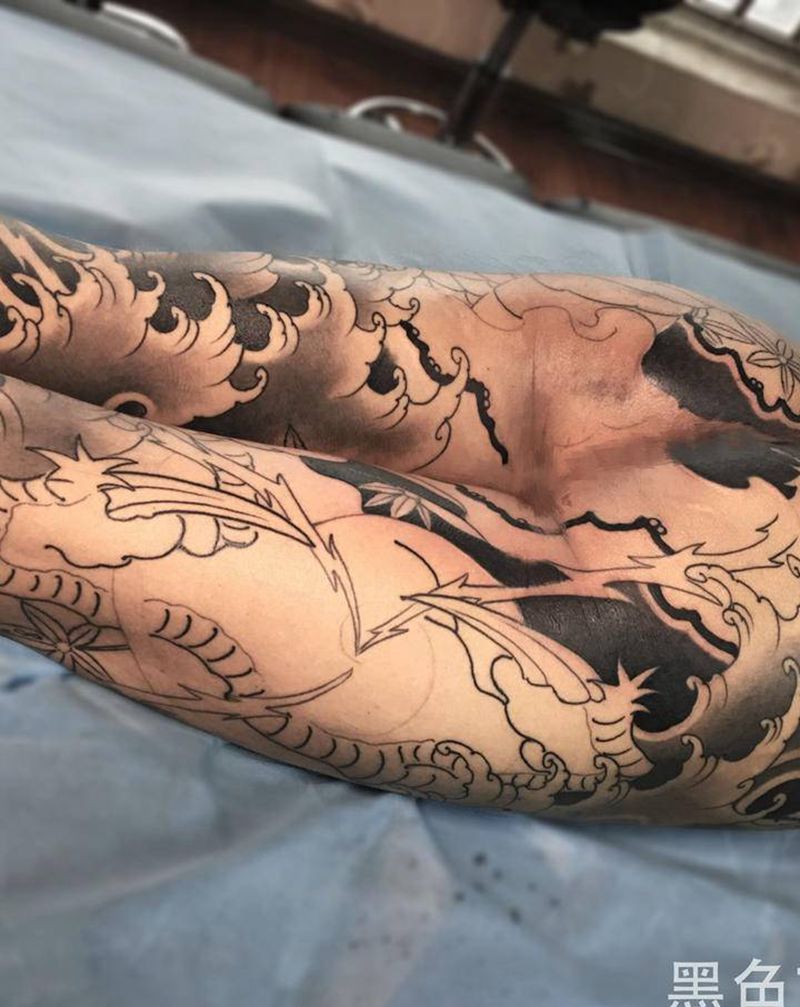 龙纹身图片_臀部腿部新传统纹身图案