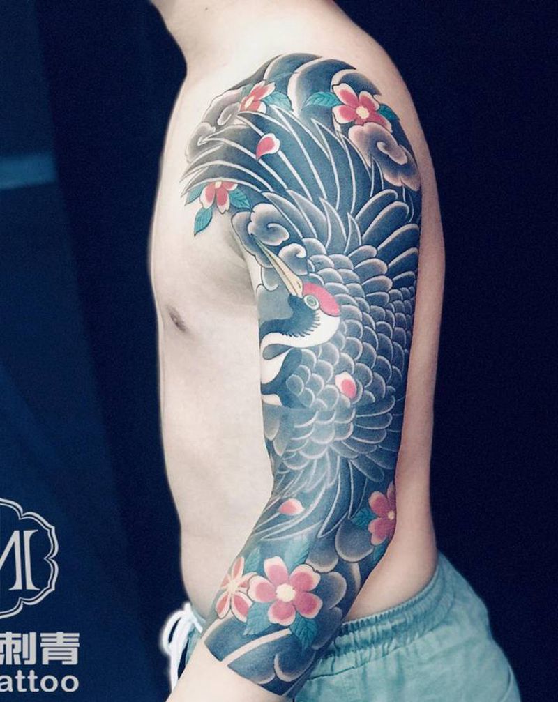 七分袖花臂纹身图片_手臂老传统纹身图案