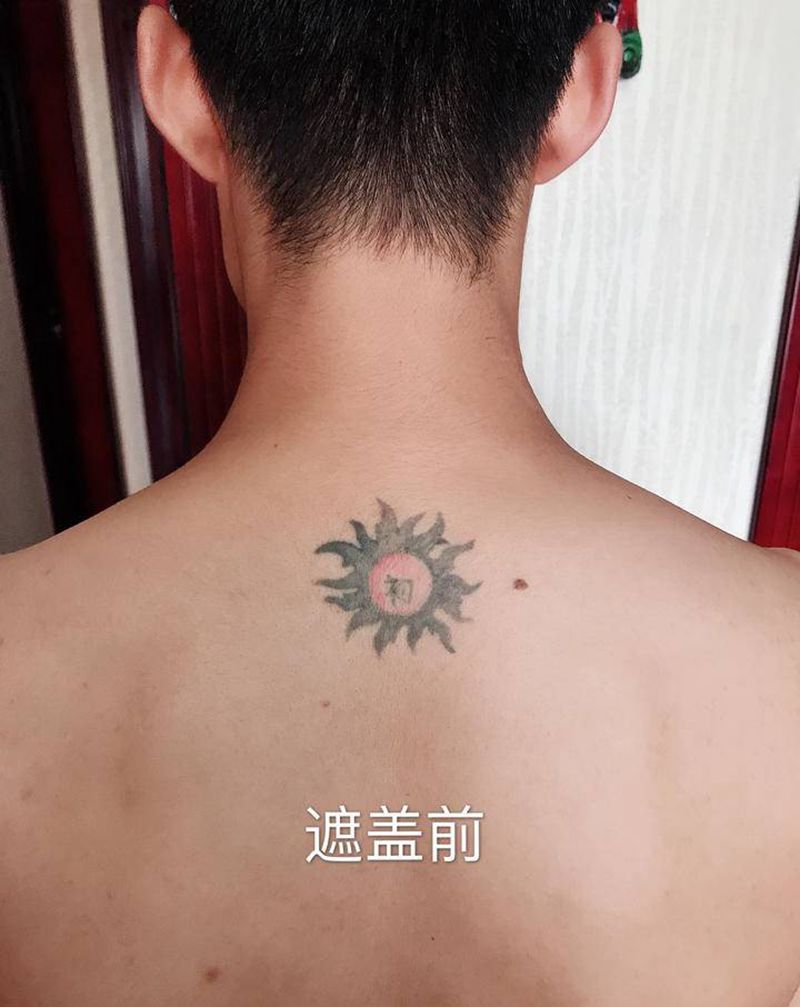 遮盖纹身图片_肩部颈部新传统老传统遮盖法器佛教法器纹身图案