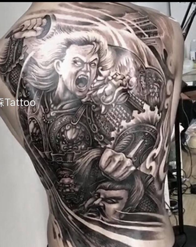 杀神白起纹身图片_背部纹身图案