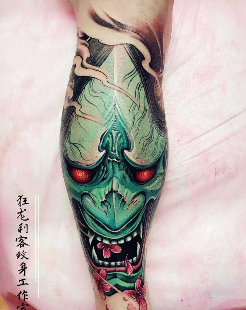 般若纹身图片_腿部手臂新传统老传统般若般若包小腿般若纹身图案