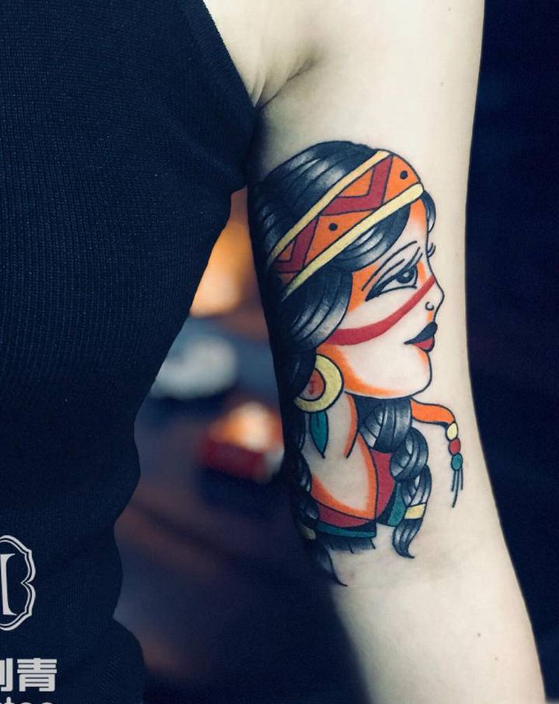 school女郎纹身图片_手臂Old School纹身图案