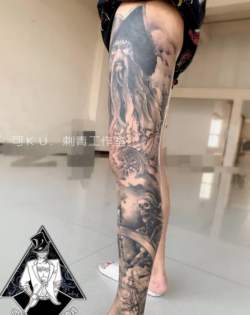 加勒比海盗纹身图片_腿部手臂欧美写实图腾纹身图案