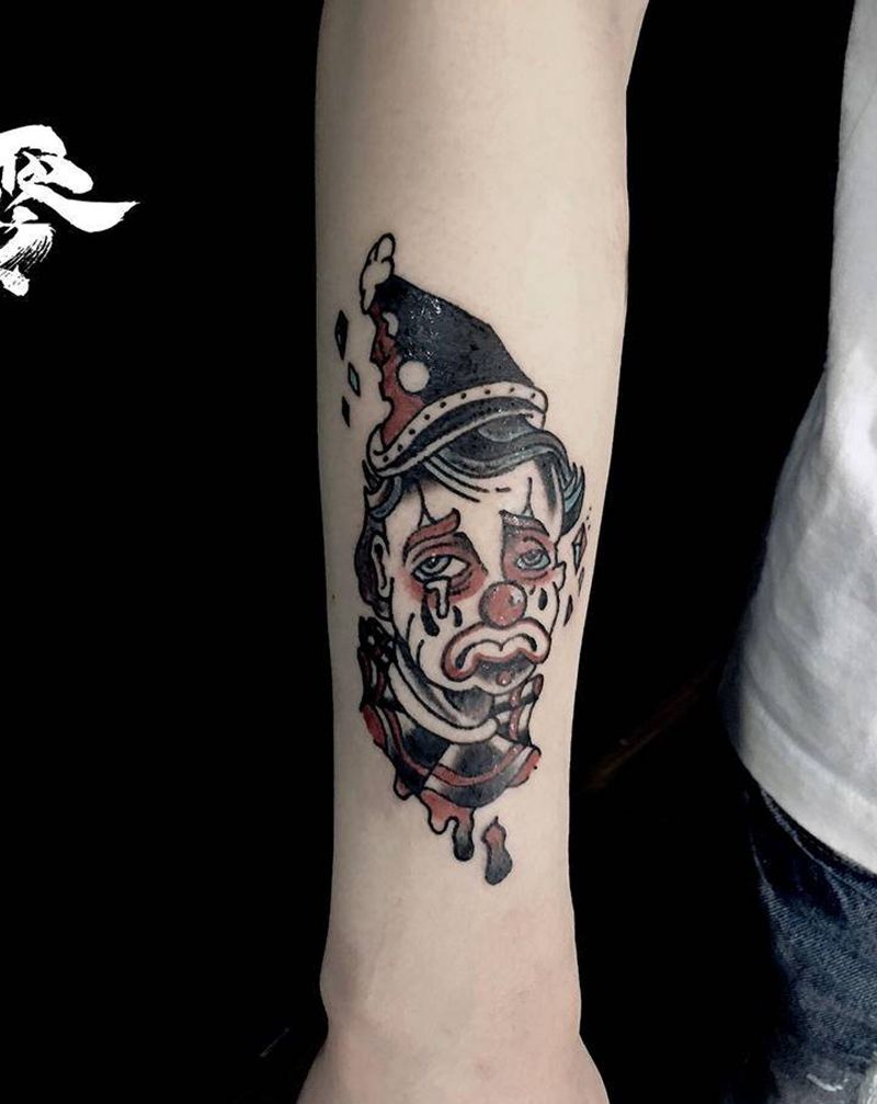 小丑纹身图片_手臂Old School纹身图案