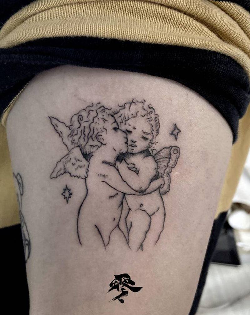 一对小天使纹身图片_手臂纹身图案