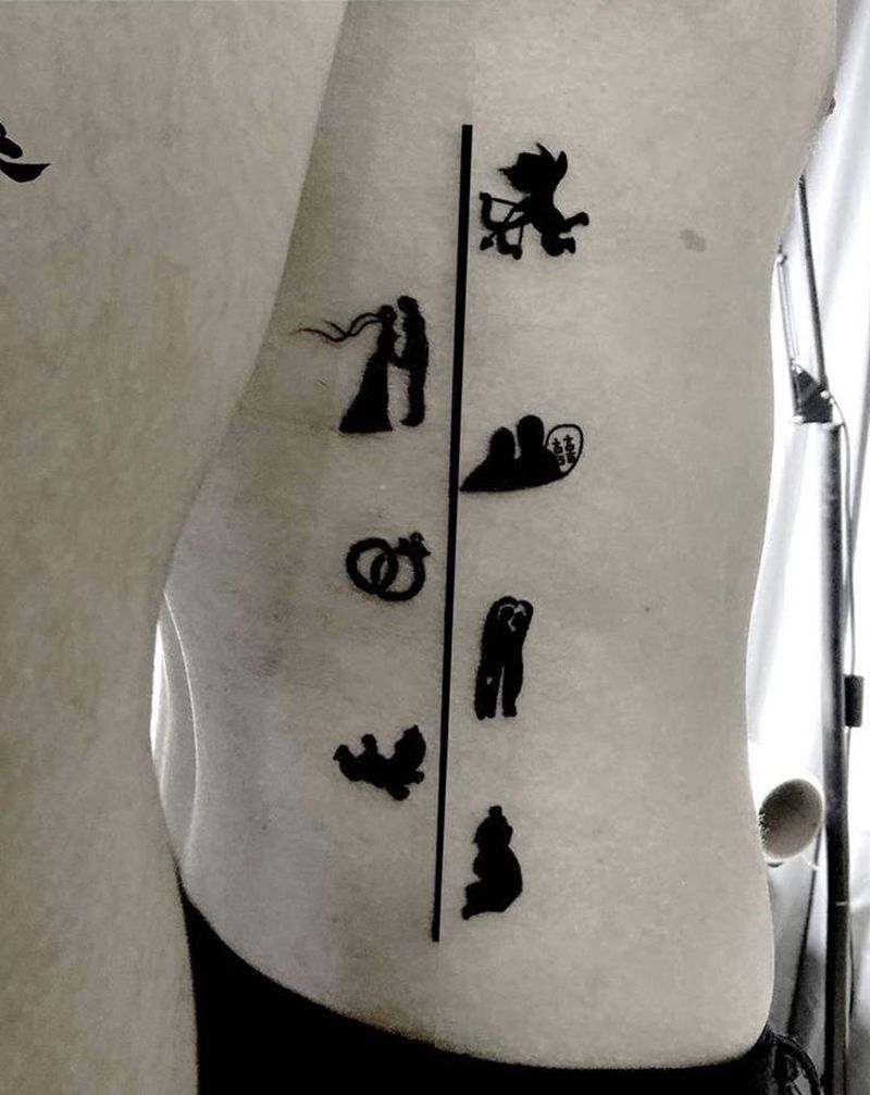 时间轴未完成纹身图片_腰部纹身图案