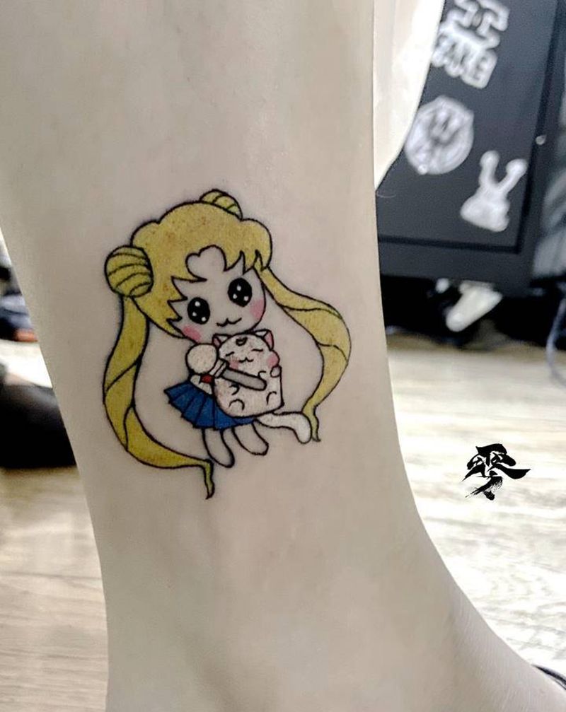 水冰月纹身图片_腿部纹身图案