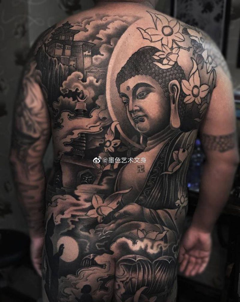 佛纹身图片_背部新传统纹身图案