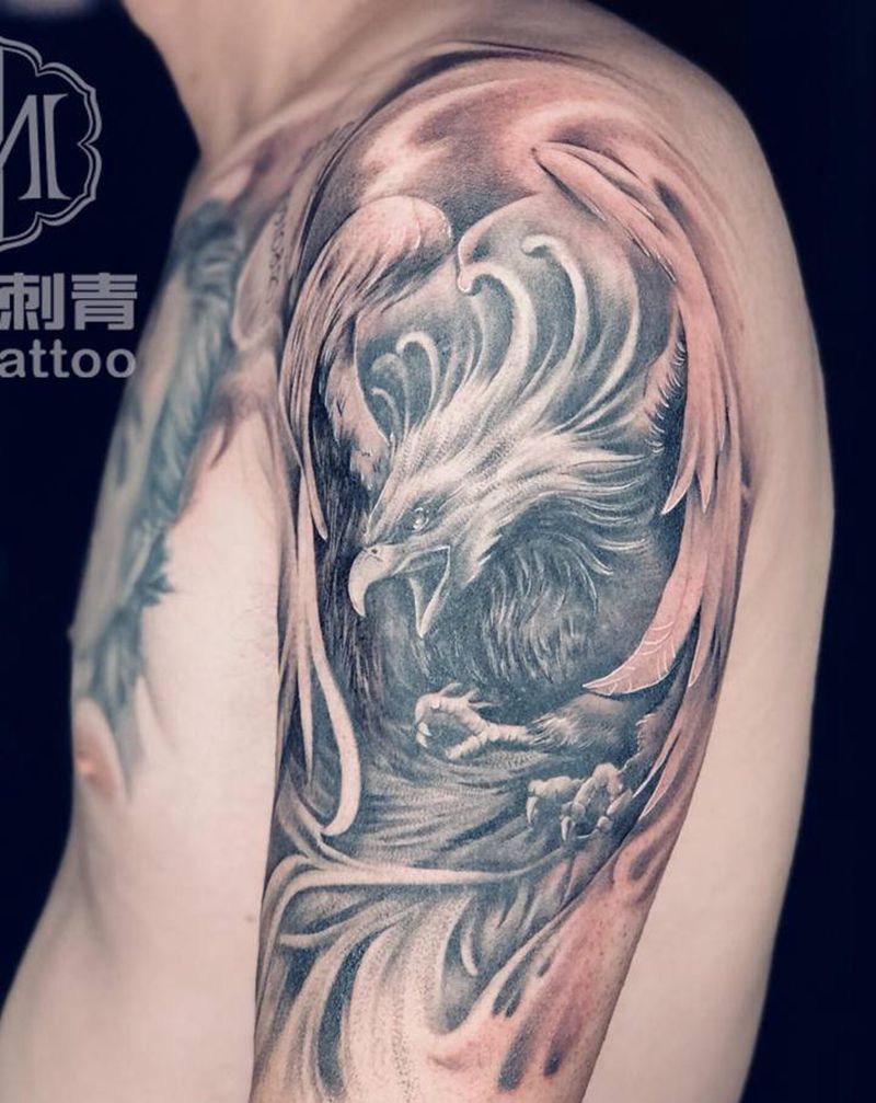 凤凰纹身图片_手臂欧美写实纹身图案