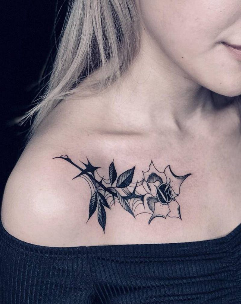 暗黑玫瑰纹身图片_胸部几何图腾纹身图案