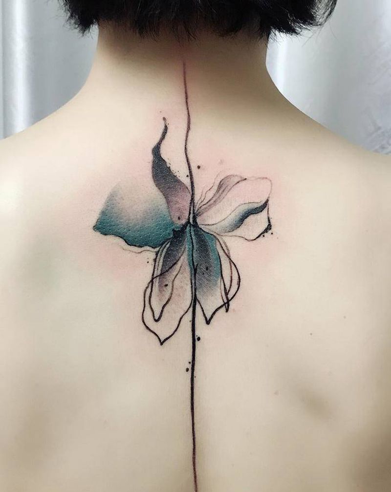 写意水墨纹身图片_肩部背部水彩水墨水彩泼墨花水彩小清新纹身图案