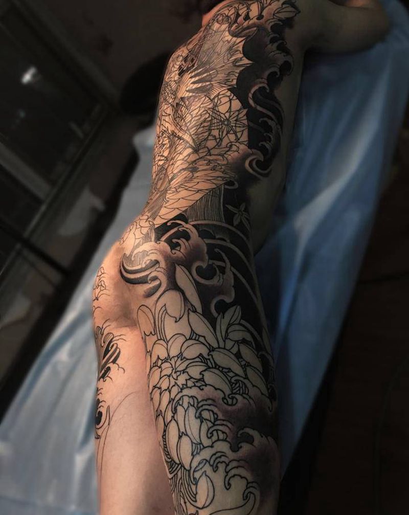 鳌鱼（遮盖）纹身图片_背部新传统纹身图案