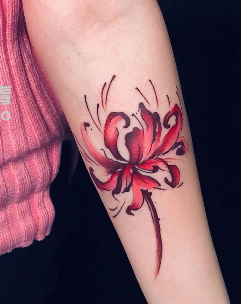 彼岸花纹身图片_手臂水彩纹身图案