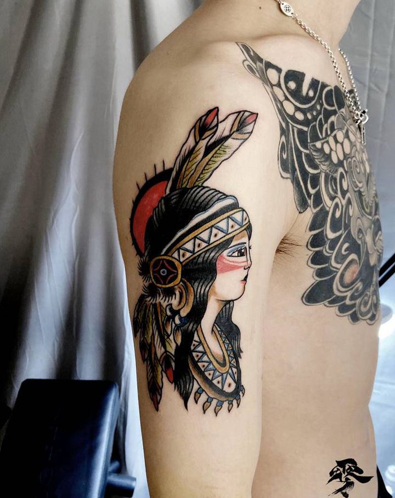 女郎纹身图片_肩部Old School纹身图案