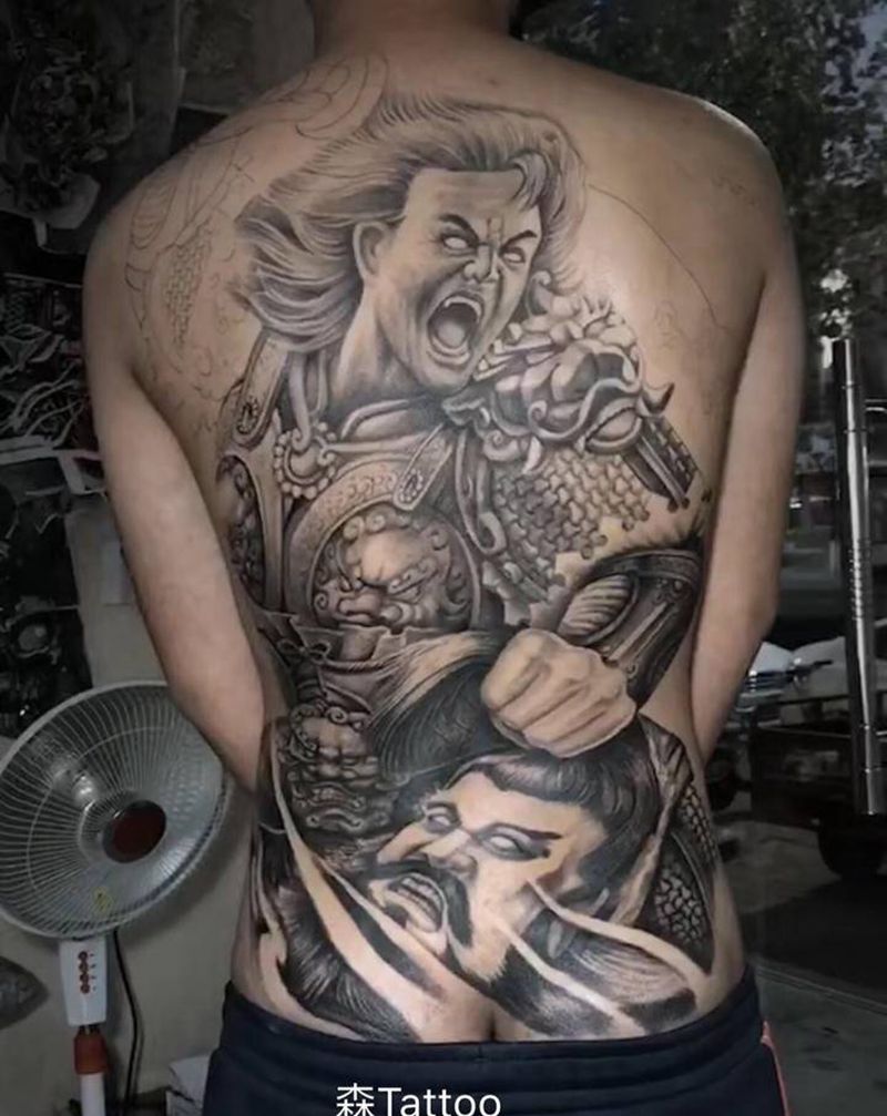 杀神白起纹身图片_背部纹身图案