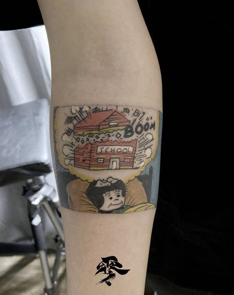 做梦炸学校纹身图片_手臂纹身图案