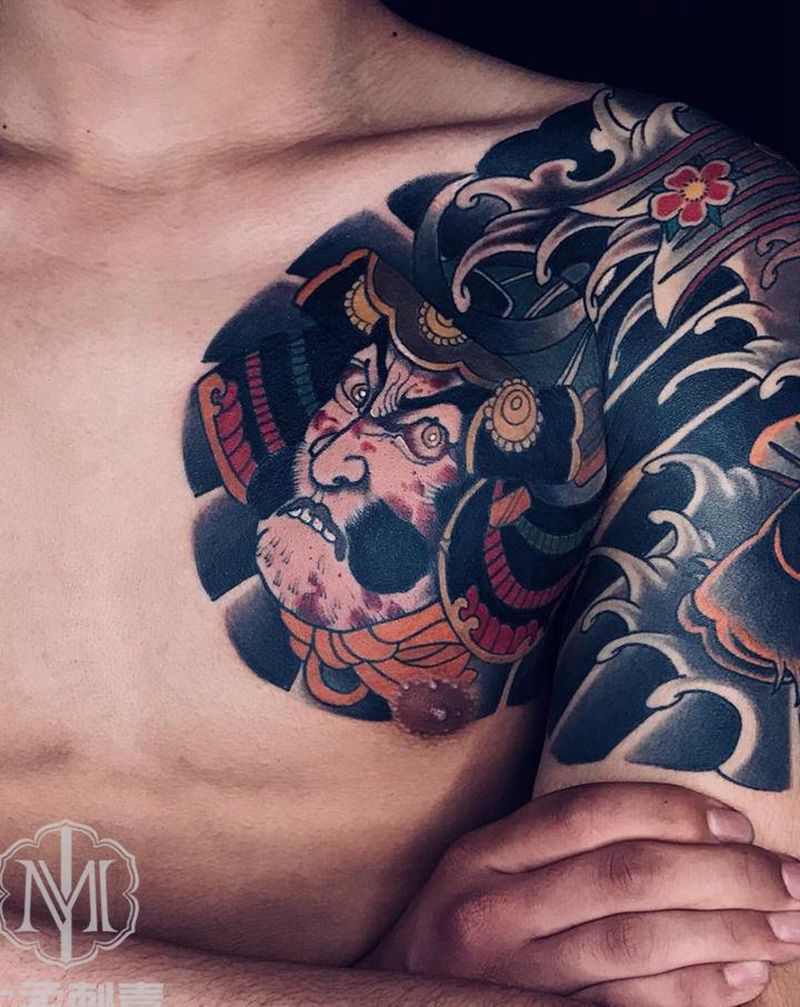 老传统半甲纹身图片_手臂胸部老传统纹身图案