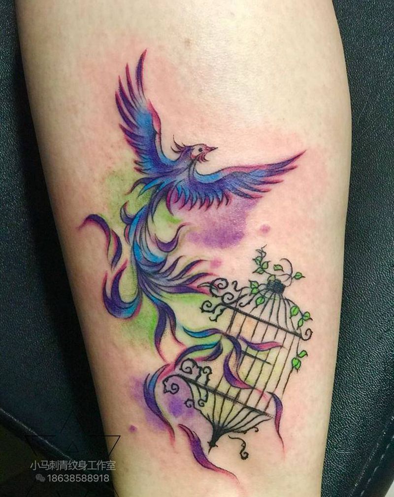 冲出禁锢纹身图片_腿部纹身图案