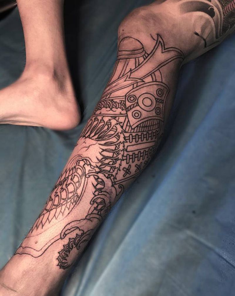 武士纹身图片_腿部新传统纹身图案