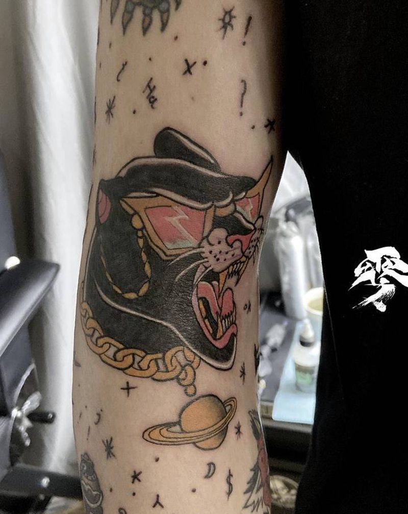 school豹头纹身图片_手臂Old School纹身图案