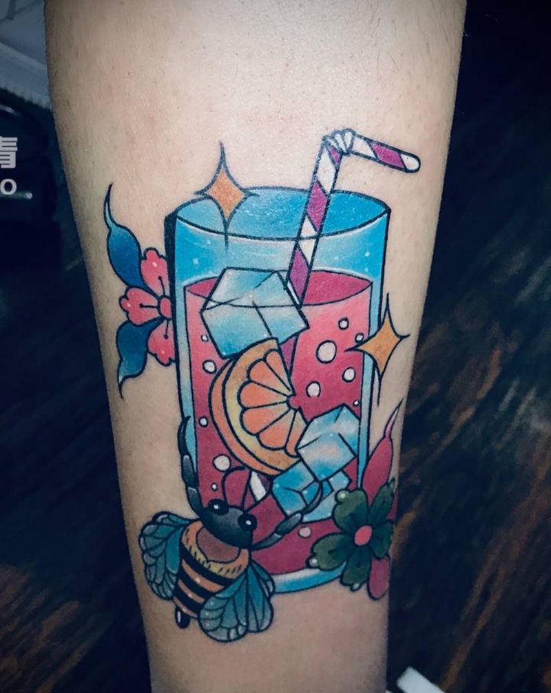 缤纷夏日水果茶纹身图片_腿部Old SchoolNew School纹身图案